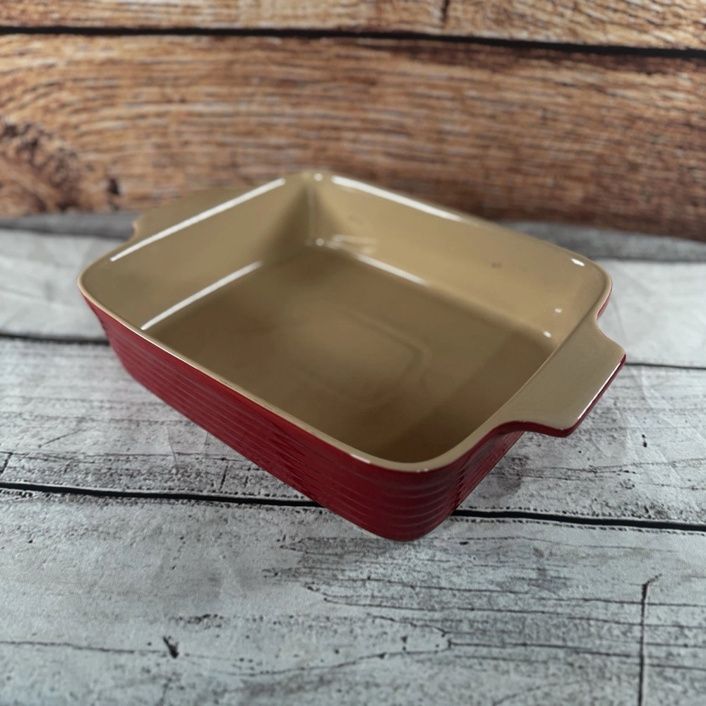 Brandani‎ Red Ceramic Casserole Dish 10" x 8" w Handles Oven Freezer Safe